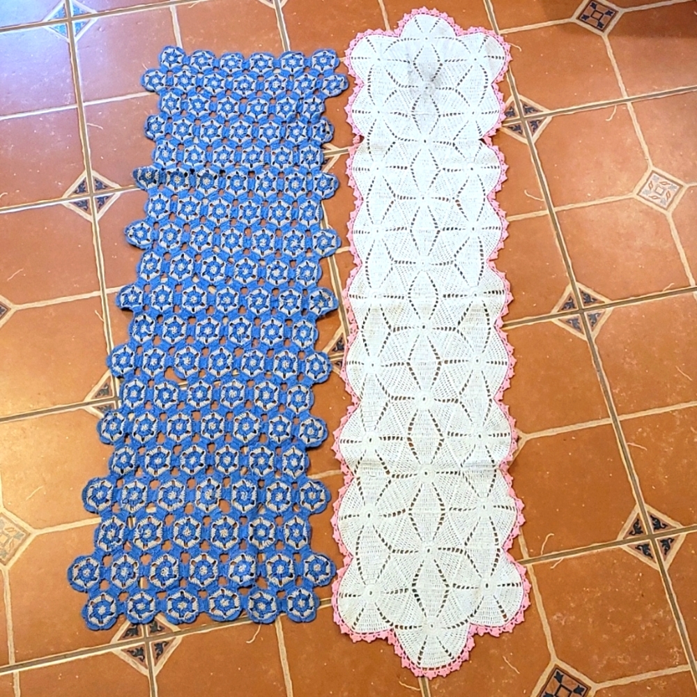 3/$25 Two Vintage linens hand crochet cotton runners